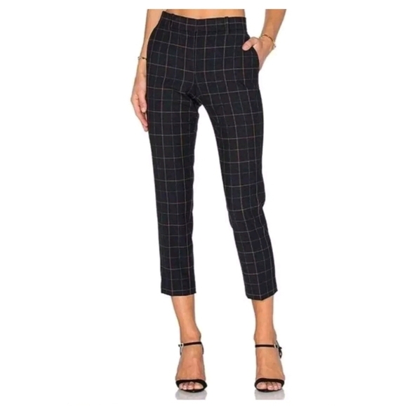 Theory Treeca 2 Tile Check Wool Pant in Dark Navy Multi Size 6 - Picture 1 of 16